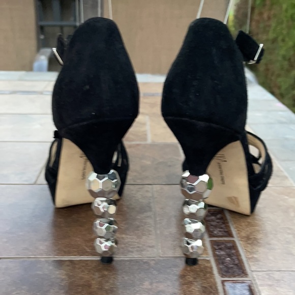 INC International Concepts Black Suede Open Toed Heels with Ankle Buckle - Picture 4 of 8